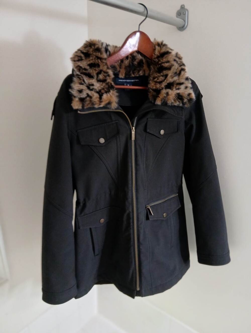 French Connection Leopard Collared Rain/ Fall Jacket Size M